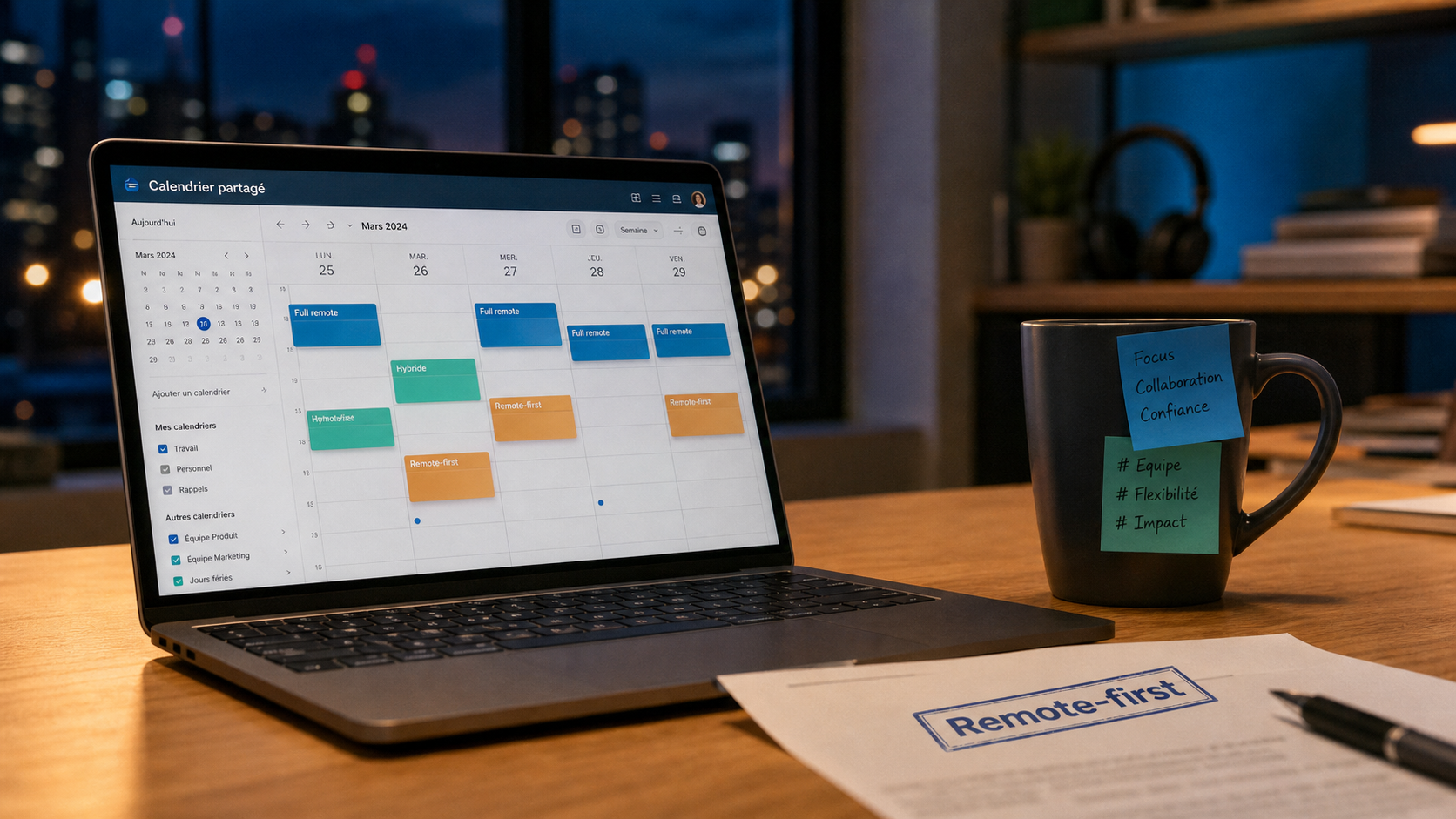 Travailler en remote : bureau avec agenda Full remote et télétravail ponctuel