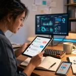 Community management définition : CM répond aux messages sur tablette