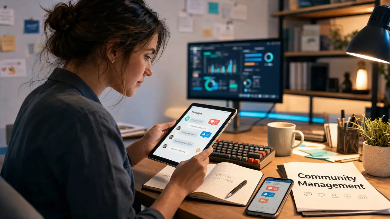 Community management définition : CM répond aux messages sur tablette