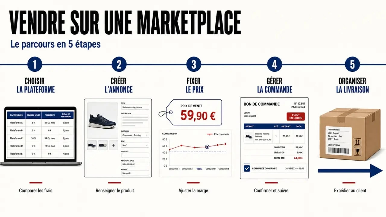 Comment vendre sur marketplace : parcours en 5 étapes pour publier une annonce, fixer le prix et gérer la livraison