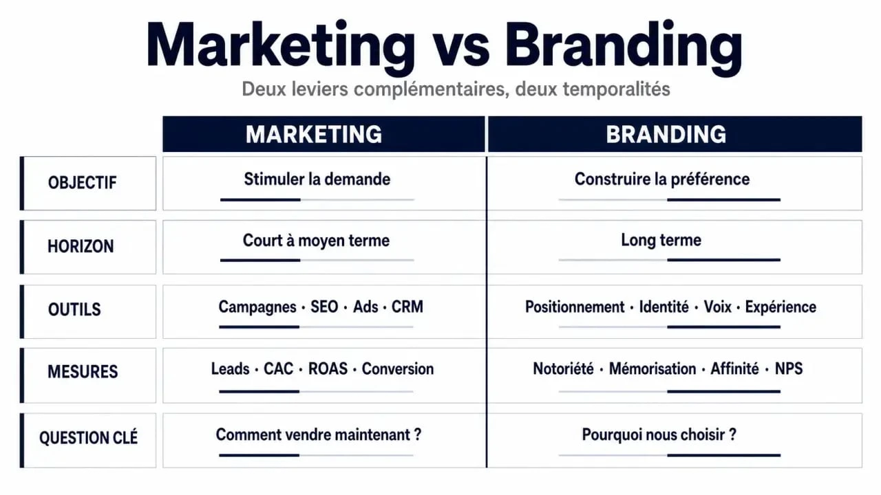 Marketing branding : comparaison visuelle entre marketing et branding