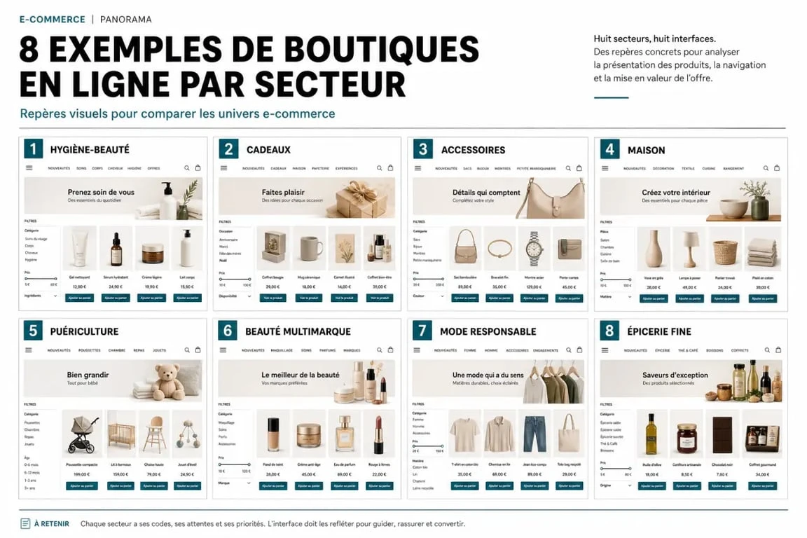 Exemple de boutique en ligne : panorama visuel de 8 boutiques e-commerce par secteur