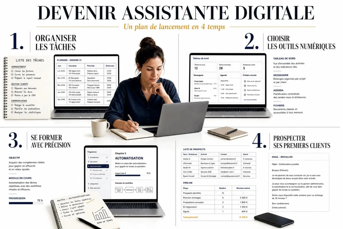Devenir assistante digitale : parcours en 4 étapes pour se lancer