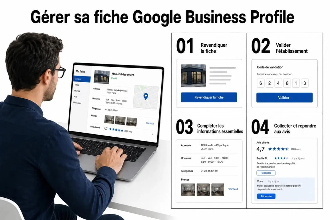 Référencer son entreprise sur Google : schéma des étapes pour créer et optimiser une fiche Google Business Profile