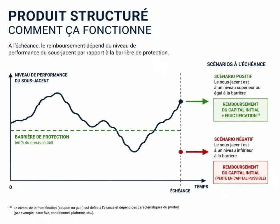 Schéma explicatif du fonctionnement et de la structure d'un produit structuré avec barrière de protection