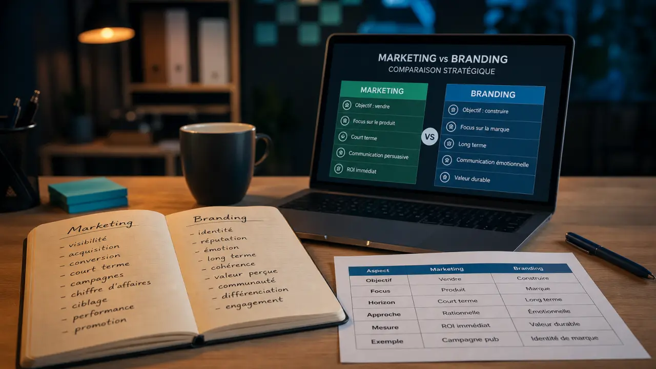 Marketing branding : carnet Marketing Branding et comparaison pour vendre et construire la marque