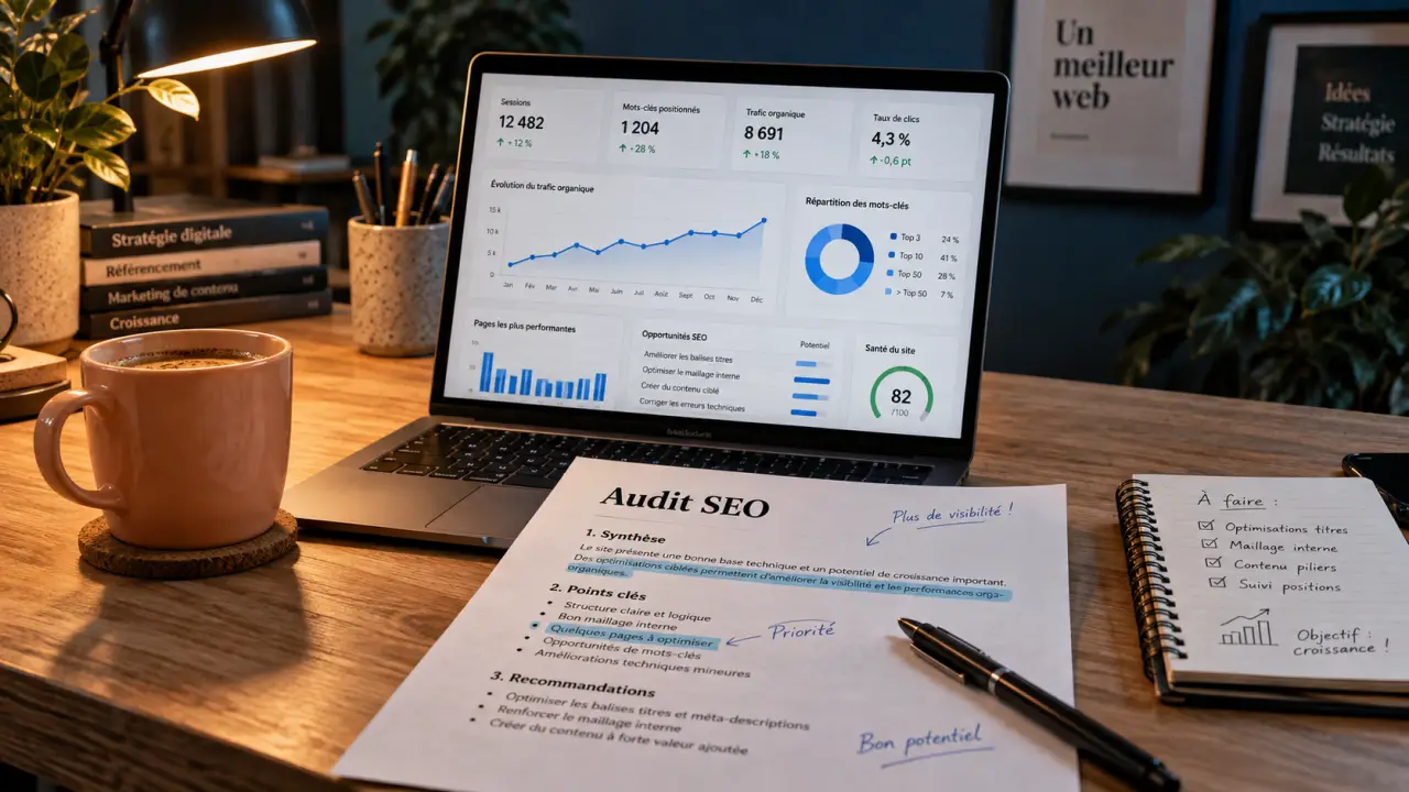 Agence de communication seo : audit SEO mesurable sur tableau de bord