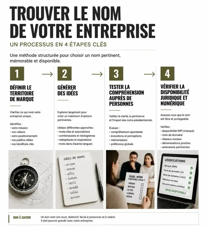 Processus pour trouver un nom d'entreprise : définir, créer, tester et vérifier