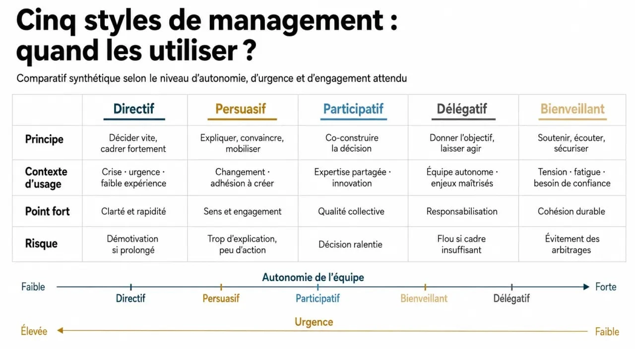 Les différents types de management en schéma comparatif