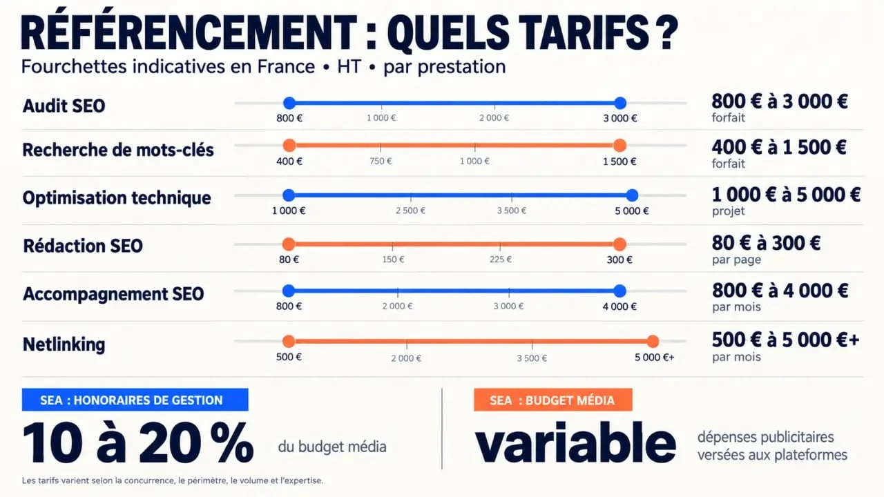 Infographie des tarifs de référencement SEO et SEA