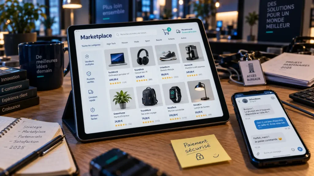 Une marketplace met en relation vendeurs et acheteurs, sous l’arbitrage d’une plateforme