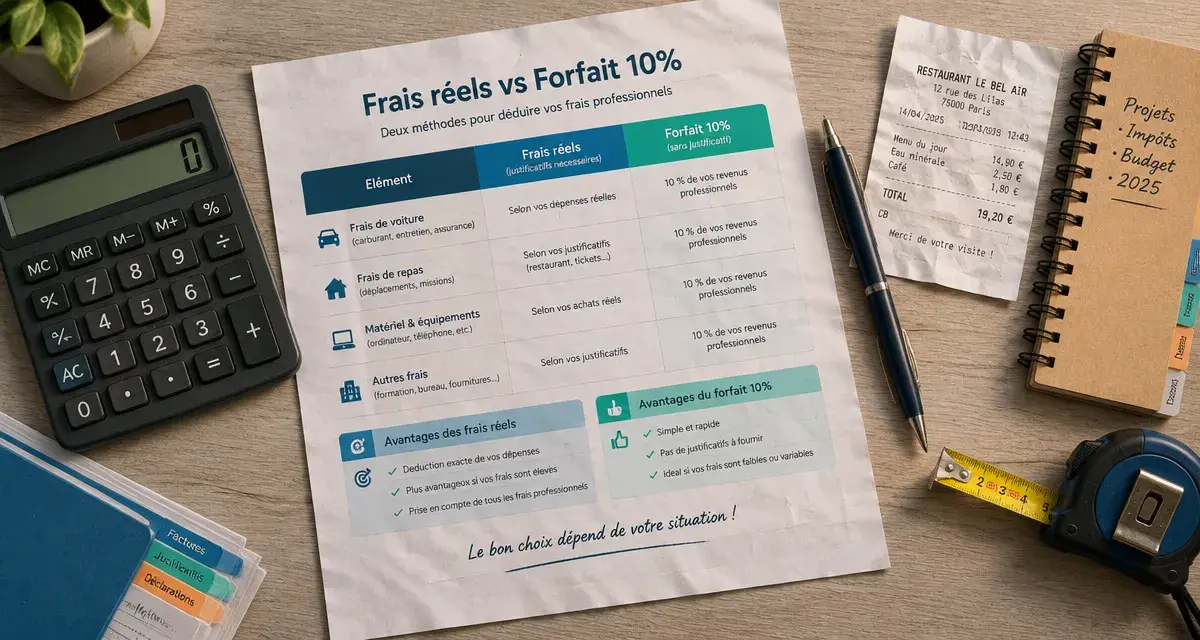 Comment calculer les frais reels impots : frais réels vs forfait 10% et trajets