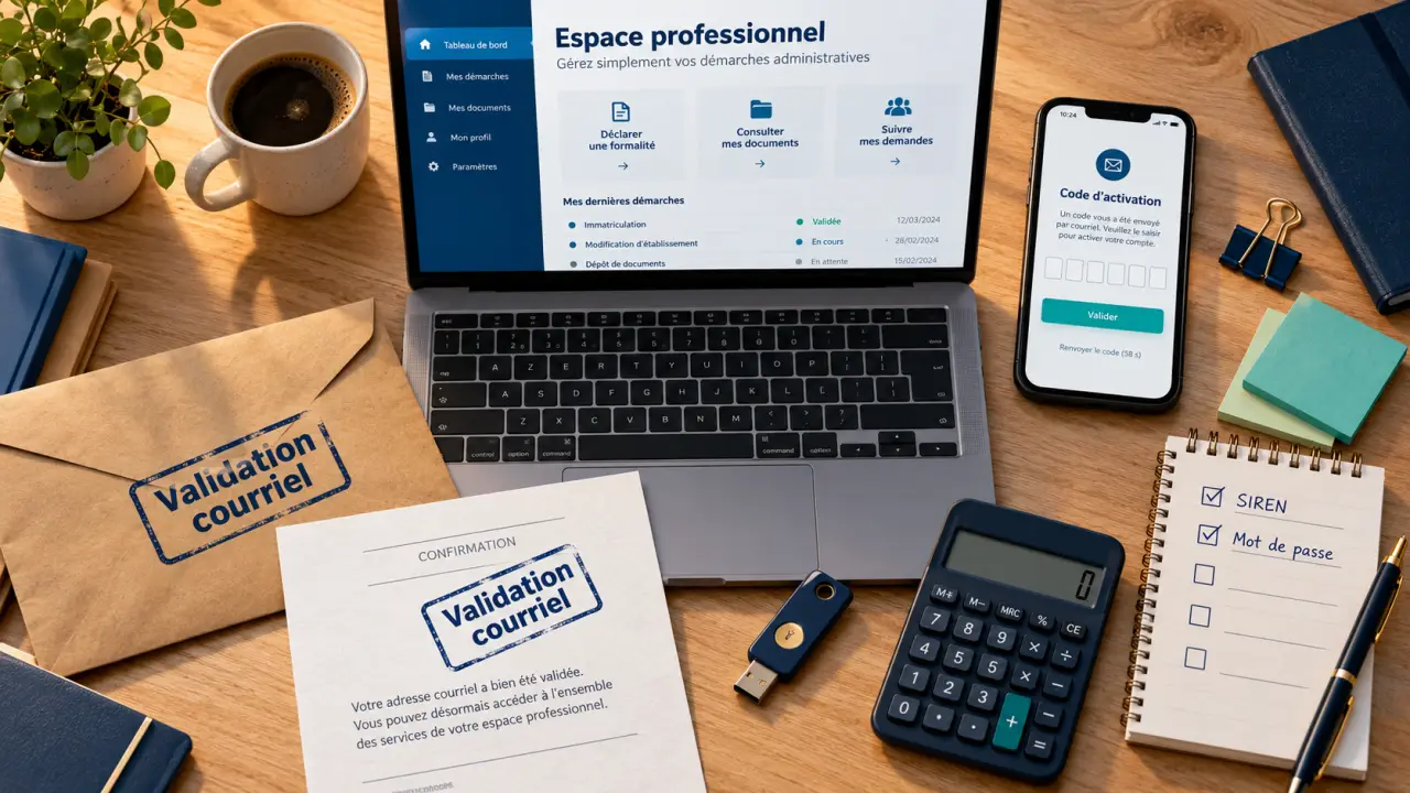 creation espace pro impots : SIREN et code d’activation postal sur écran
