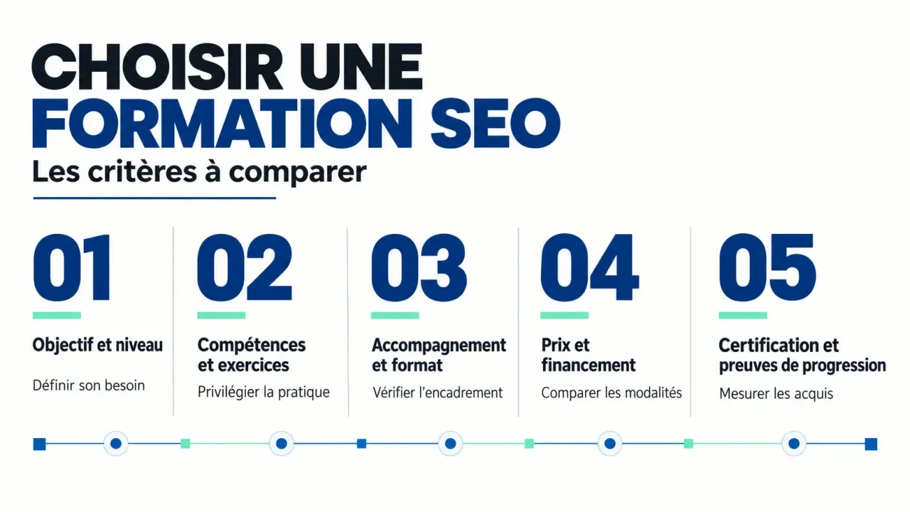 Infographie des critères pour choisir une formation SEO adaptée à son objectif