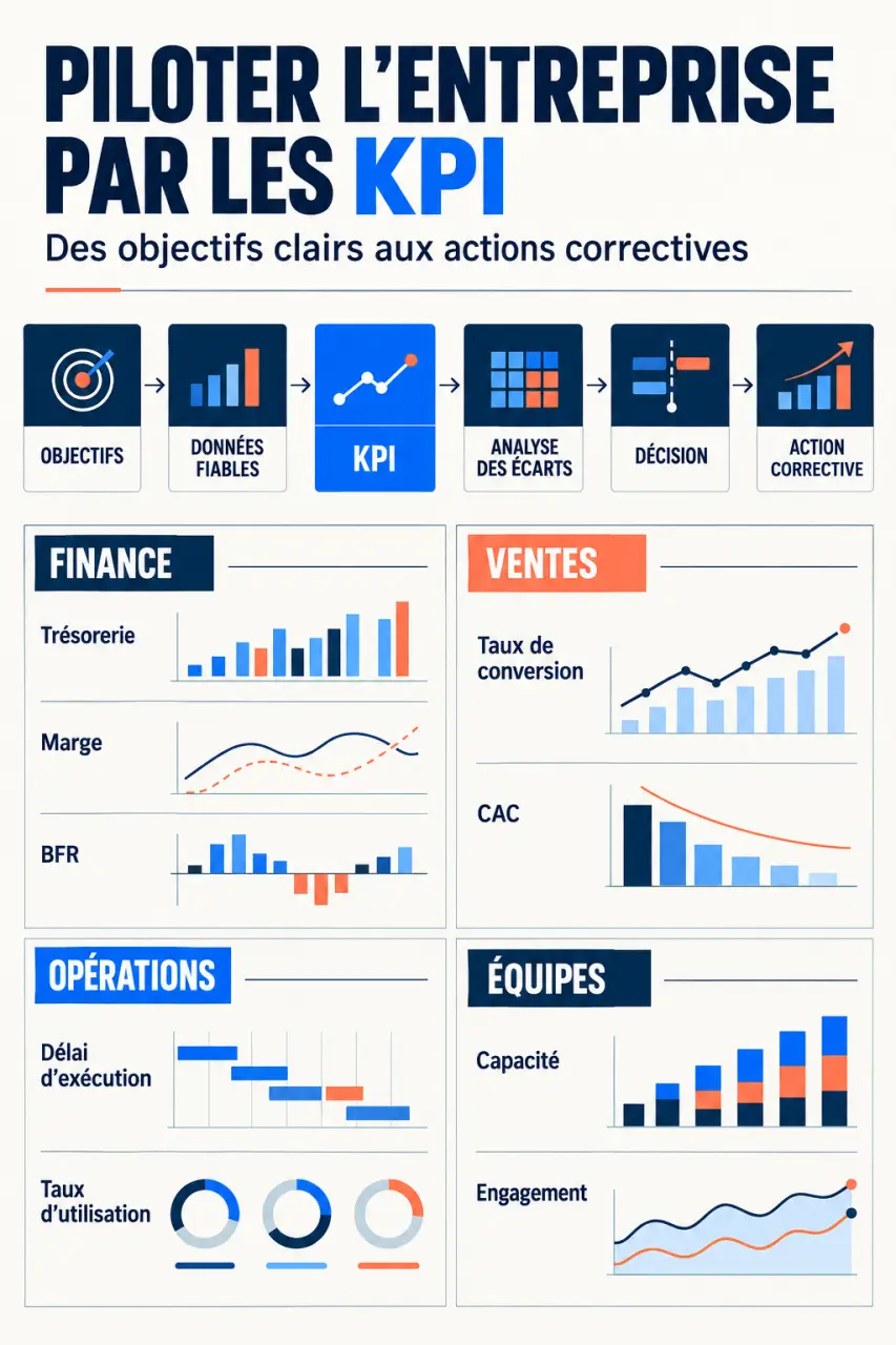 Infographie des indicateurs clés de performance pour mieux piloter son entreprise avec dirigeant entreprise